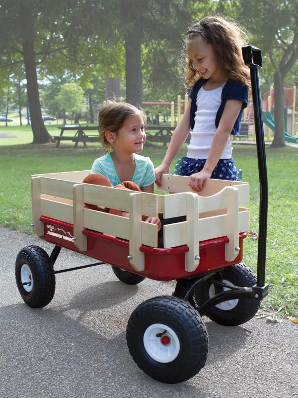 Duncan Toys Mountain Wagon - Pull-Along Wagon for Kids with Wooden Panels, All Terrain Tires, Wide Grip Handle, Wide Wheel Base, Red, 41” x 22” x 38.5” - Image 2