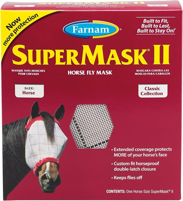 SuperMask II Fly Mask Without Ears for Average Size Horses, Full Face Coverage and Eye Protection from Insect Pests, Structured Classic Styling Mesh with Plush Trim, Horse Size - Image 11