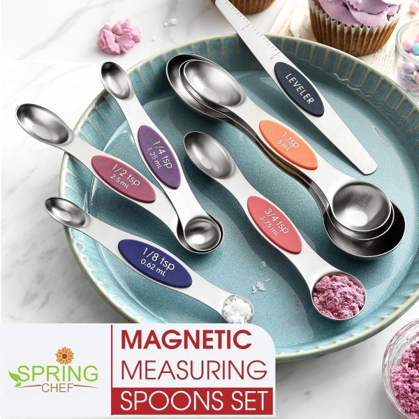 Spring Chef Stainless Steel Magnetic Measuring Spoons Set of 8 with Leveler, Nesting Teaspoon & Tablespoon Measuring Spoons, Kitchen Gadgets for Baking & Cooking, Fits in Spice Jars - Mountain Sunrise - Image 7