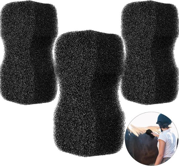 Eaasty 3 Pcs Horse Groomer Sponge Scrubber Massager Horse Grooming Brush Kit Horse Supplies Large Horse Sponge Soft Horse Care Sponge for Horse Cleaning Washing Bathing, Black, 4.33 x 7.87 x 2.56 Inch