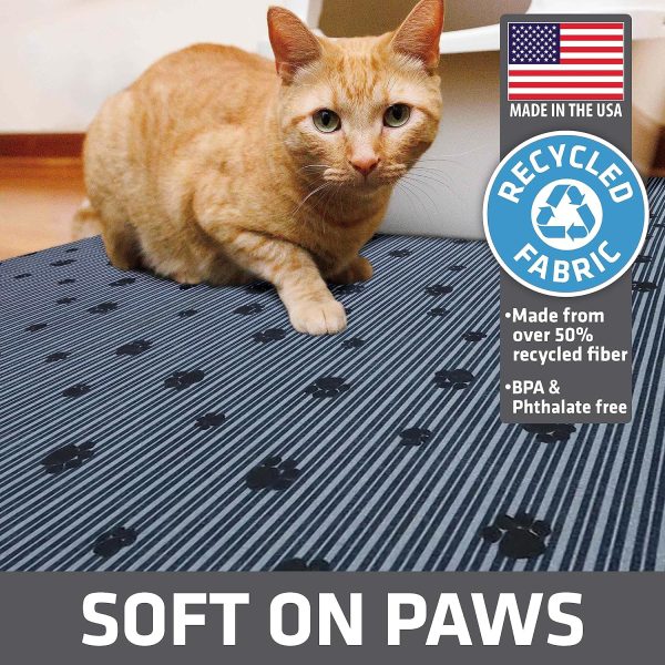 Drymate Original Cat Litter Mat, Contains Mess from Box, Protects Floors, Urine-Proof, Machine Washable, Soft on Kitty Paws, Absorbent, Waterproof (USA Made, Recycled Content) (28”x36”)(GreyStripePaw) - Image 4