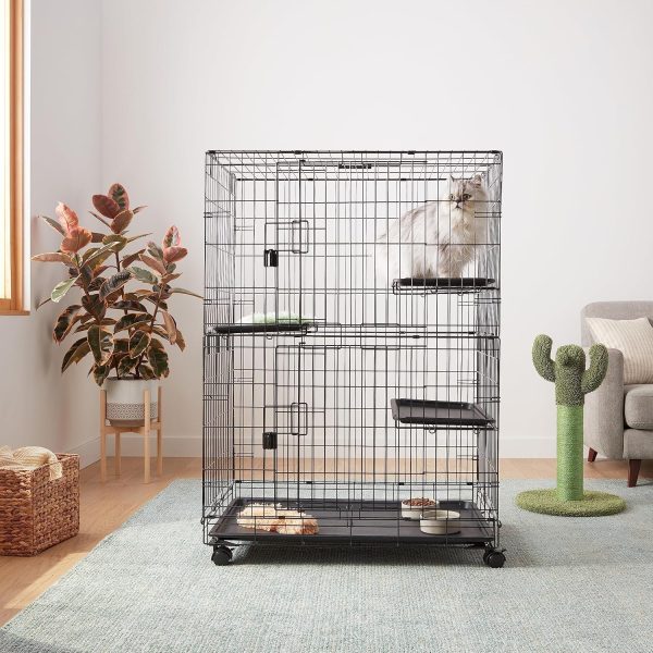 Amazon Basics Large 3-Tier Cat Durable,Pliable Cage Playpen Box Crate Kennel - 35.8"L x 22.4"W x 50.6"H, Black - Image 6