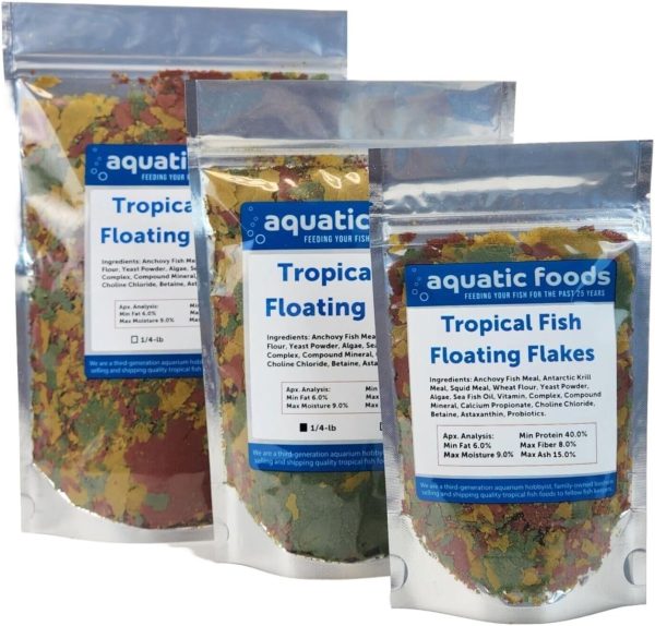 Aquatic Foods Inc. Tropical Fish Flakes, Mix of Krill, Color Enhancing, Spirulina Flakes for Cichlids, Angels, Tetras, Guppies, All Tropical Fish...WL…2-lbs Poly Bag