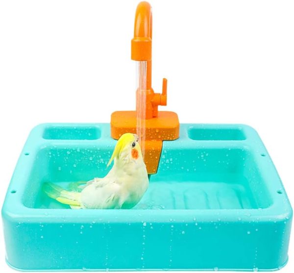 kathson Bird Bathtub Parrot Shower Box Bathing Tub Container Cage Accessory for Small Medium Parakeet Cleaning Supplies,Two Uses: Parrot Bathtub and Kitchen Sink Toy