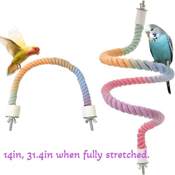 2Pcs Bendable Bird Rope Stand Perches Set Parrot Climbing Toys for Cages Small Spiral Cage Cage Accessories for Cockatiel Parakeet Bungies Sugar Glider - Image 4