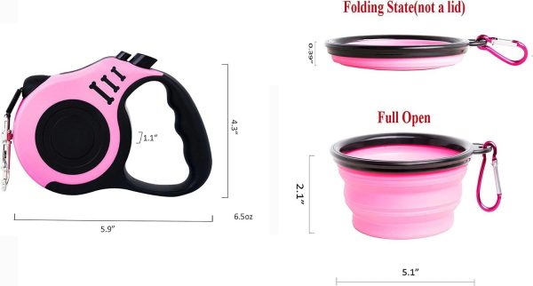 PETIMP Retractable Dog Leash Lightweight 16FT Leash, with Folding Bowl,Dispenser,Waste Bags, for Small Medium Dogs(Pink) - Image 5