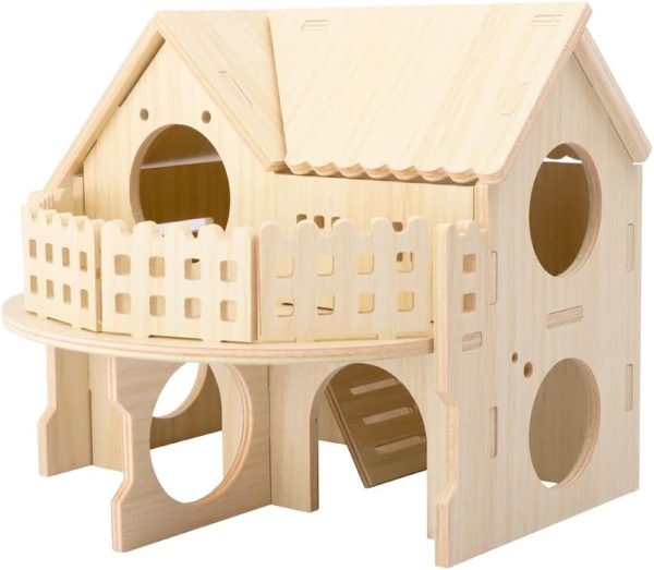 Hamster Forest Lookout Wood House Fun House Double-Decker Hut for Young Dwarf Gerbil Mouse Mice Rat Small Animals(Small Size Only for Small Hamster)