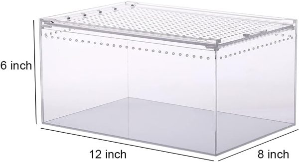 NANEEZOO Magnetic Acrylic Large Enclosure 2.5 Gallon, 12 x 8 x 6 Inch Reptile Breeding Box Terrarium Cage for Insect Tarantulas Amphibians Caterpillars Snail Clear Acrylic Reptile Feeding Box - Image 6