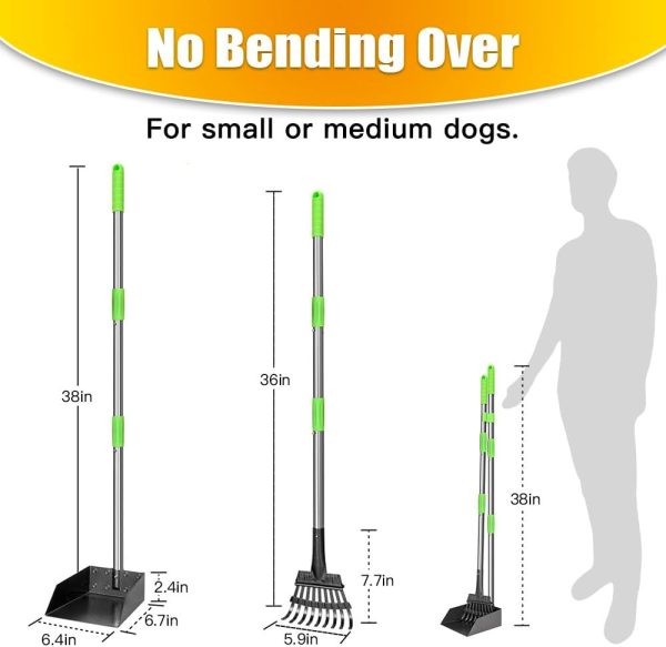 TOOGE Pooper Scooper, Dog Pooper Scooper Long Handle Stainless Metal Tray and Rake for Medium Small Dogs Heavy Duty Pet Supplies to Use for Grass, Dirt or Gravel - Image 2