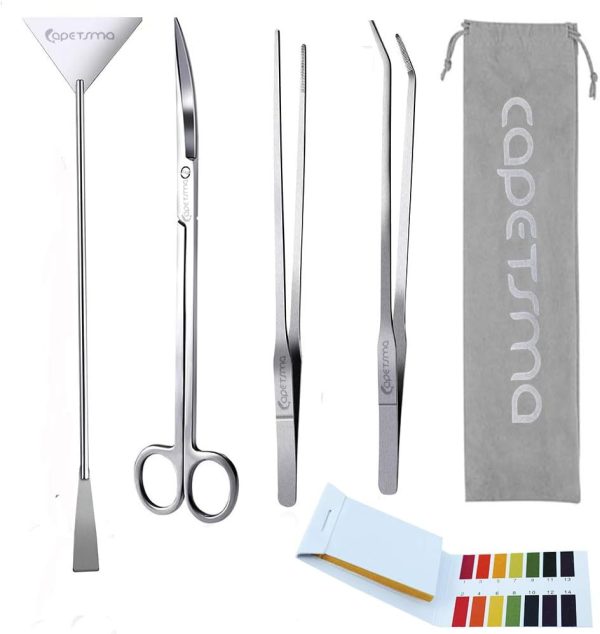 Capetsma Aquascape Tools, Long Stainless Steel Aquarium Plant Tools Aquarium Tweezers Scissors Spatula Tool Set Bonsai Kit Algae Scrapers Aquarium Cleaning Kit for Fish Tank Starter kit