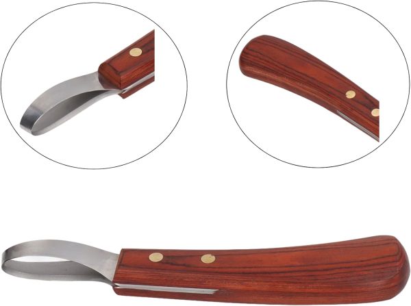 CHICIRIS Hoof Knife, Double Edged Hoof Trimming Knife with Wooden Handle Horse Farrier Tool, Stainless Steel Blade, Multifunctional Cow Horseshoe Knife for Hoof of Cows and Horses - Image 3