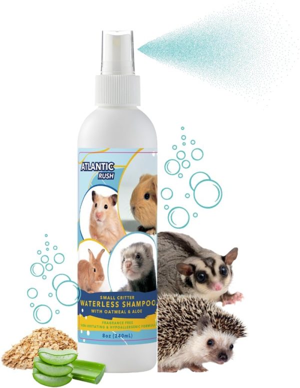 Waterless Shampoo for Small Critters- 8oz Small Animal Fragrance Free, & Crulety Free Dry Shampoo - No Rinse Shampoo for Pet Ferrets, Guinea Pigs, Hedgehogs, Sugar Gliders, Rabbits, & Hamsters