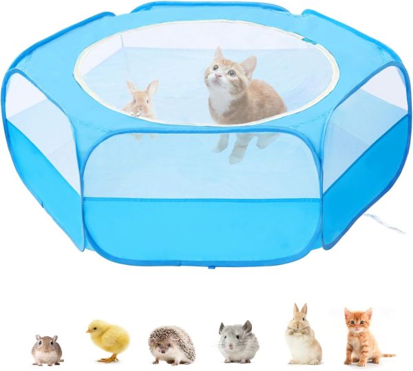 XIRGS Small Animal Playpen, Pet Playpen for Cat/Rabbit/Hamster/Guinea Pig/Bunny/Ferret/Kitten Toys Chick Brooder Box Cage Tent Pop Up Play Pen with Cover, Portable Play Yard Indoor Outdoor Waterproof