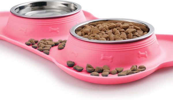 Hubulk Pet Dog Bowls 2 Stainless Steel Dog Bowl with No Spill Non-Skid Silicone Mat + Pet Food Scoop Water and Food Feeder Bowls for Feeding Small Medium Large Dogs Cats Puppies (S, Pink) - Image 5