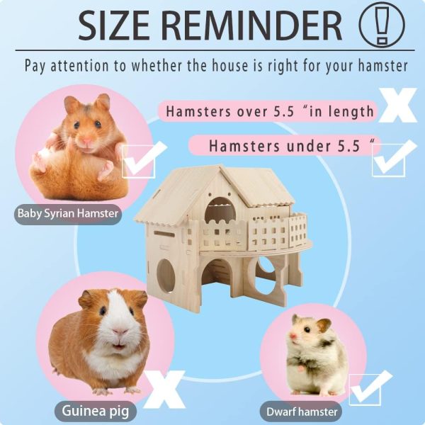 Hamster Forest Lookout Wood House Fun House Double-Decker Hut for Young Dwarf Gerbil Mouse Mice Rat Small Animals(Small Size Only for Small Hamster) - Image 7