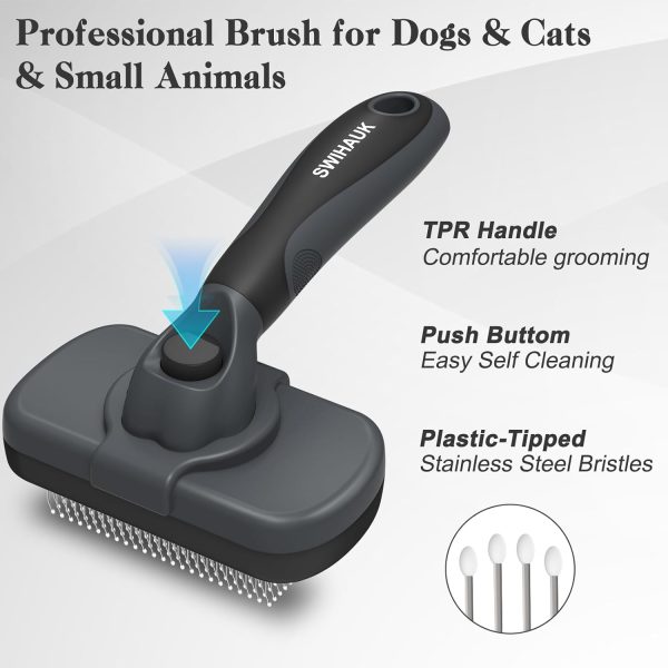 Swihauk Self Cleaning Slicker Brush - Skin Friendly for Dogs & Cats, Deshedding Grooming Tool for Shedding Hair, Puppy Brush for Haired Pets - Image 2