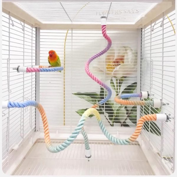 2Pcs Bendable Bird Rope Stand Perches Set Parrot Climbing Toys for Cages Small Spiral Cage Cage Accessories for Cockatiel Parakeet Bungies Sugar Glider