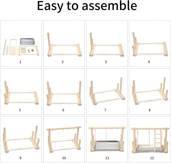 Natural Wood Bird Playground Parrot Perch Playstand Play Gym Stand Playpen Perches Ladder Swing Platform with Toys Exercise Playgym for Luonfels,Budgie,Cockatiels,Conures,Parakeets,Lovebird - Image 7