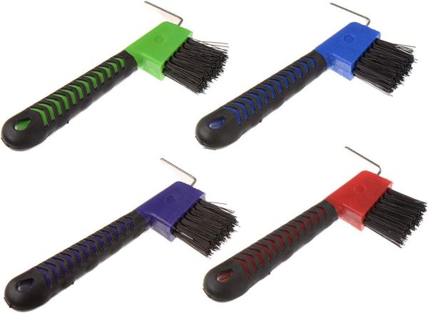 4Pcs Horse Hoof Pick Brushes, with Soft Touch Rubber Handle