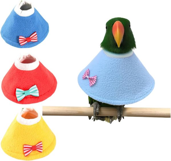 MANON ROSA Bird Collar - Anti-Bite Elizabethan Recovery Cone Feather Plucking Protector Skin-Friendly Neckwear for Parakeets Conures Cockatiels and Small Animals Chinchilla Hamster (M,3 Packs)