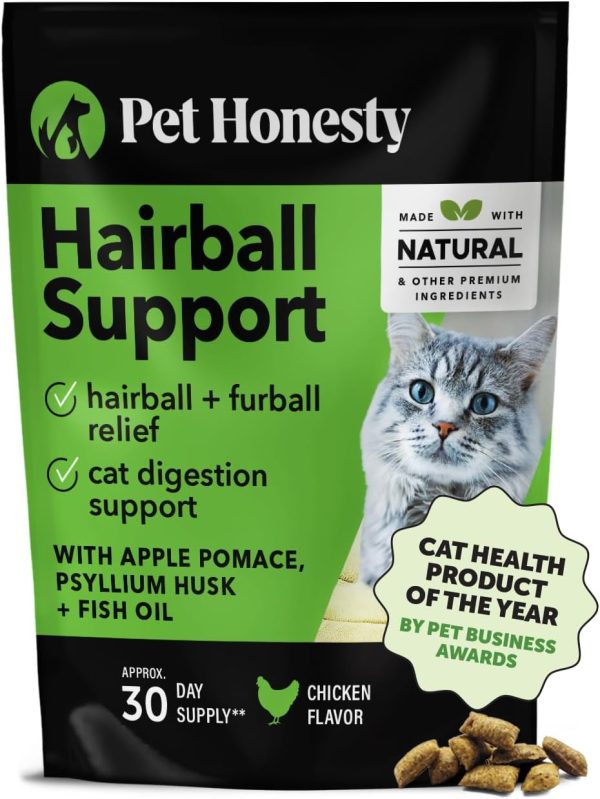 Pet Honesty Cat Hairball Support Chews, Hairball Remedy Cat Treats, Cat Furball Treatment, Supports Skin & Coat, Digestion, Cat Vitamins & Supplements & Hairball Medicine, Chicken (30-Day Supply)