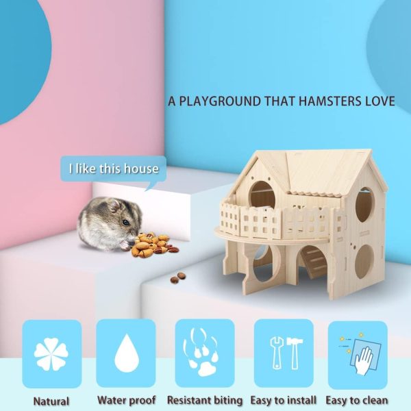 Hamster Forest Lookout Wood House Fun House Double-Decker Hut for Young Dwarf Gerbil Mouse Mice Rat Small Animals(Small Size Only for Small Hamster) - Image 5