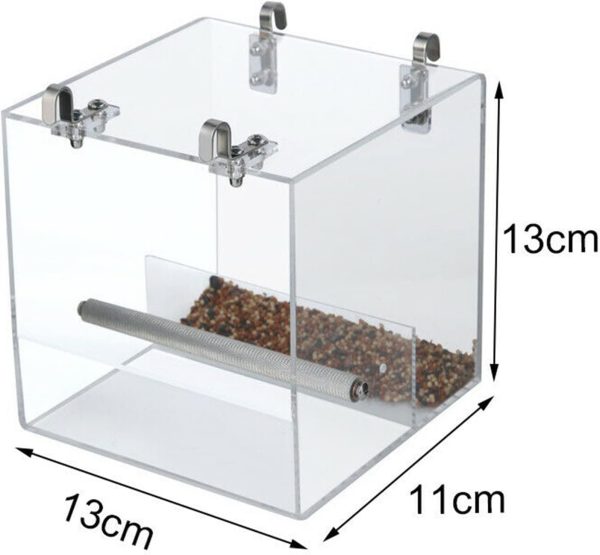 Automatic Bird Feeder No Mess Bird Cage Pet Feeder Seed Food Container for Parakeet Canary Cockatiel Parrot Finch Canary Acrylic (5.1 x 5.1 x 4.3 inch) - Image 7