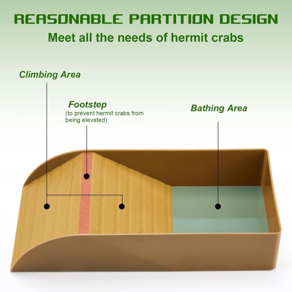 Hermit Crab Water Tank with Climbing Ramp Large Reptile Climbing Toy Tortoise Habitat Accessories Turtle Basking Platform Aquarium Pool Supplies for Small and Medium Amphibians (Wood Color) - Image 4