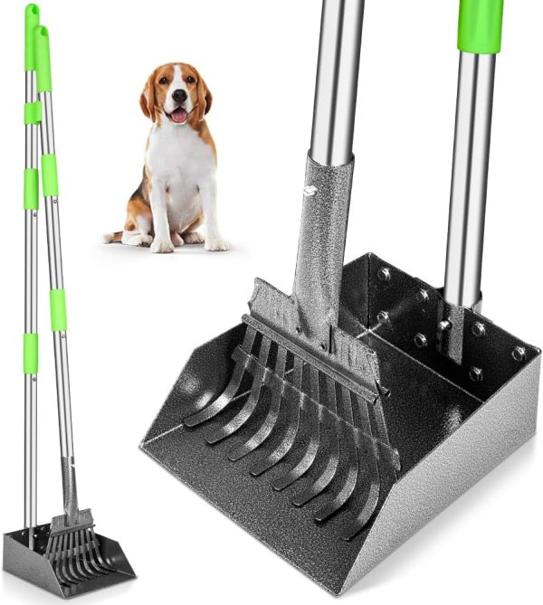 TOOGE Pooper Scooper, Dog Pooper Scooper Long Handle Stainless Metal Tray and Rake for Medium Small Dogs Heavy Duty Pet Supplies to Use for Grass, Dirt or Gravel