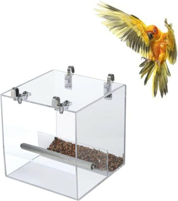 Automatic Bird Feeder No Mess Bird Cage Pet Feeder Seed Food Container for Parakeet Canary Cockatiel Parrot Finch Canary Acrylic (5.1 x 5.1 x 4.3 inch) - Image 6