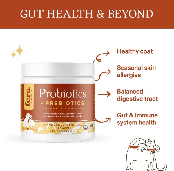 Fera Pet Organics Probiotics for Dogs & Cats - Vet Created - Cat & Dog Probiotic Supplement - 12 Strains & Prebiotics for Pet’s Digestion - 60 Scoops​ - Image 2