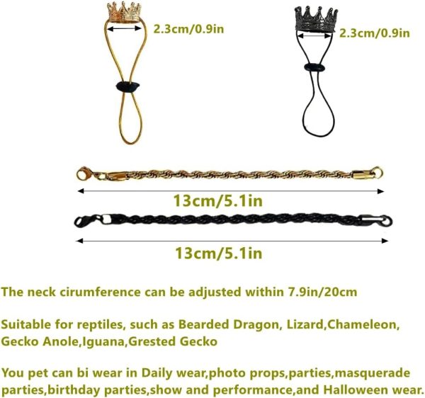 2Pcs Lizard Crown Necklace Set Metal Lizard Outfit Reptile Clothes Accessories Lizard Photo Props for Bearded Dragons Iguana Amphibians and Other Small Animals (Black) - Image 2