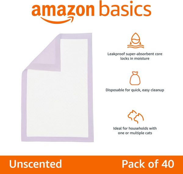 Amazon Basics Cat Pad Refills for Litter Box, Unscented, Pack of 40, Polyethylene, Purple and White - Image 2