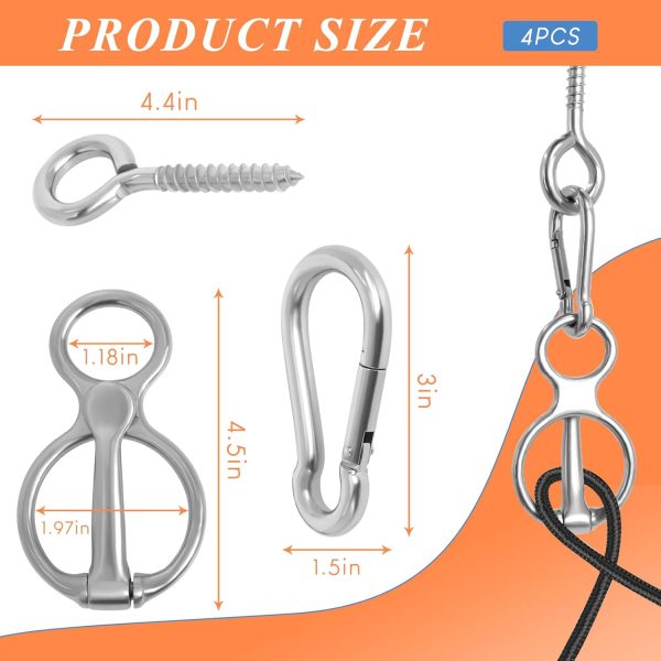 Horse Tie Ring, 4 Sets Horse Tack and Supplies, Stainless Steel Safe Horse Accessories Training Equipment with Eye Bolt and Snaps Saddle - Image 2