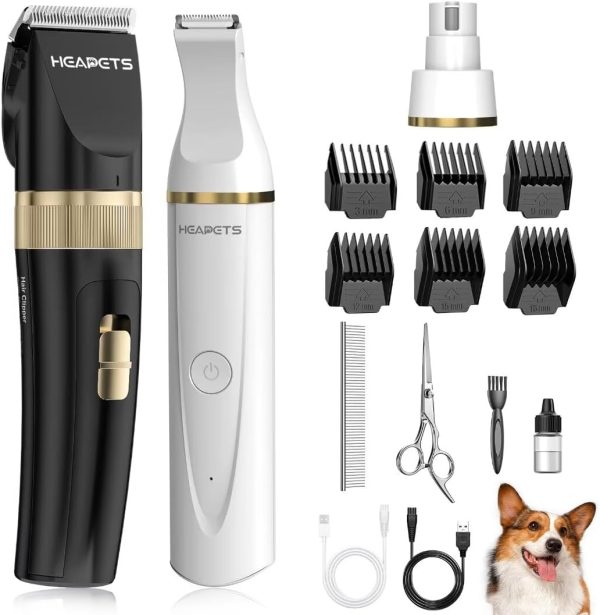 Dog Hair Clippers for Grooming Kit and Dog Paw Trimmer for Grooming, Low Noise Rechargeable Cordless, Shaver Grooming Supplies for Pet Cats Dogs (Black, White)