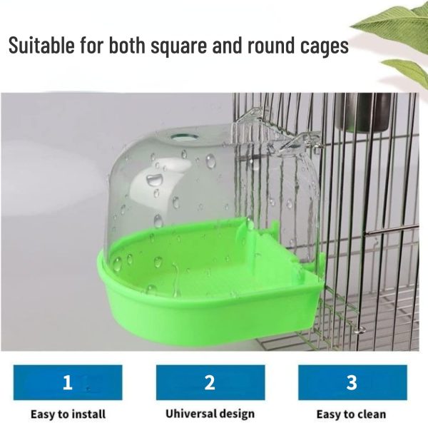 Bird Bath Cage, Cleaning Pet Supplies Bird Bathtub with Hanging Hooks Come with Free Water Injector for Parrots Spacious Parakeets Portable Shower for Most Birdcage Random Color (M) - Image 4