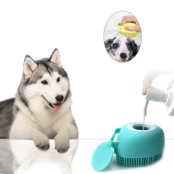 ELEGX Pet Grooming Bath Massage Brush with Soap and Shampoo Dispenser Soft Silicone Bristle for Long Short Haired Dogs Cats Shower (Yellow) - Image 5