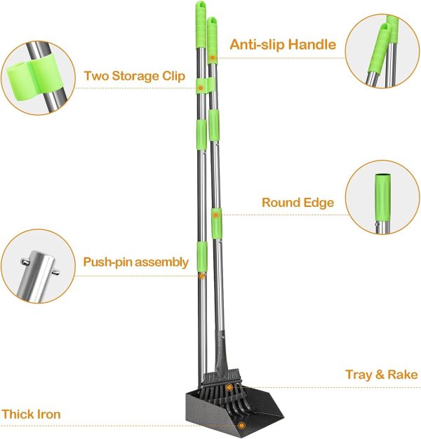 TOOGE Pooper Scooper, Dog Pooper Scooper Long Handle Stainless Metal Tray and Rake for Medium Small Dogs Heavy Duty Pet Supplies to Use for Grass, Dirt or Gravel - Image 3