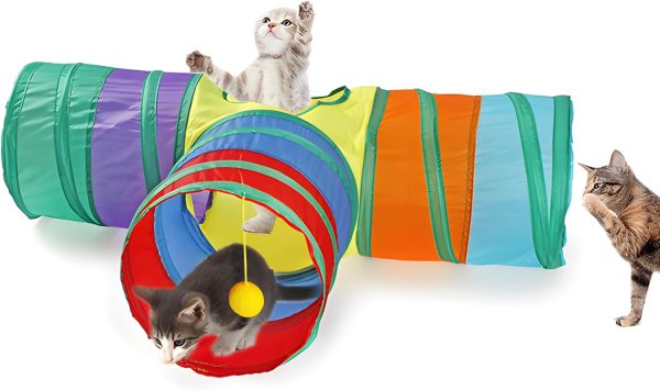 Rabbit Tunnel Collapsible 3 Way Bunny Tunnels and Tubes with Interactive Ball Bunny Hideout Small Animal Activity Tunnel Toys for Dwarf Rabbit Bunny Guinea Pig Kitty - Image 9