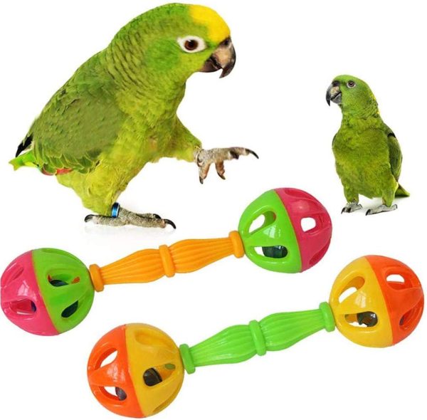 2 Pcs Bird Parrot Toy Rattle Birds Fun Exercise Plastic Double-Headed Bell Pet Toys Small and Medium Birds Foraging Foot Toy,Bird Toys, Pet Supplies