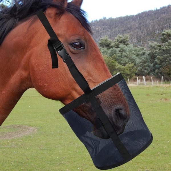 2PCS Horse Feed Bag，Heavy Duty Nylon Mesh Grain Feed Bag with Adjustable Strap,Horse Muzzle Feed Bag with Comfort Neck Pad and Nose Pad (Dark Blue + Light Grey) - Image 6