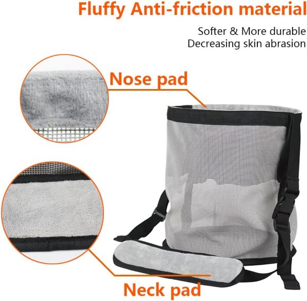 2PCS Horse Feed Bag，Heavy Duty Nylon Mesh Grain Feed Bag with Adjustable Strap,Horse Muzzle Feed Bag with Comfort Neck Pad and Nose Pad (Dark Blue + Light Grey) - Image 2