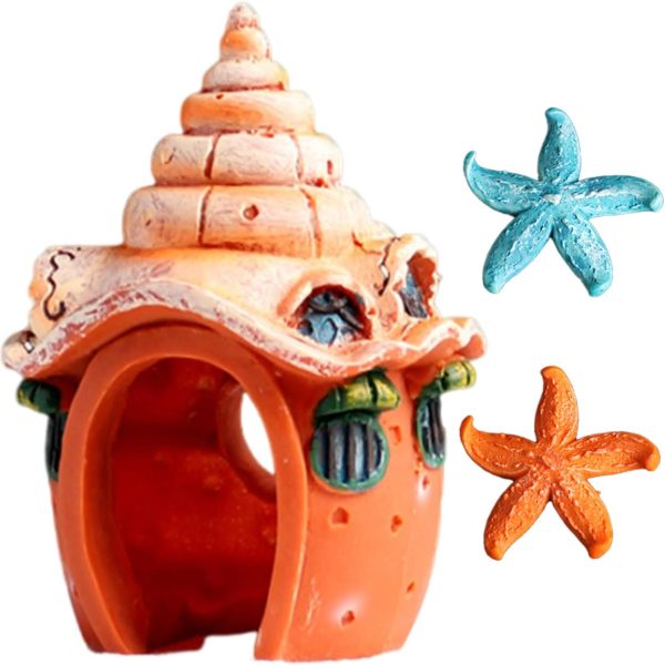 Aquarium Decoration Mini Hut Hiding Cave Environmentally Friendly Natural Resin Material for Aquatic Pets Breeding Playing and Resting Fish Tank Accessories (Conch Style 1)