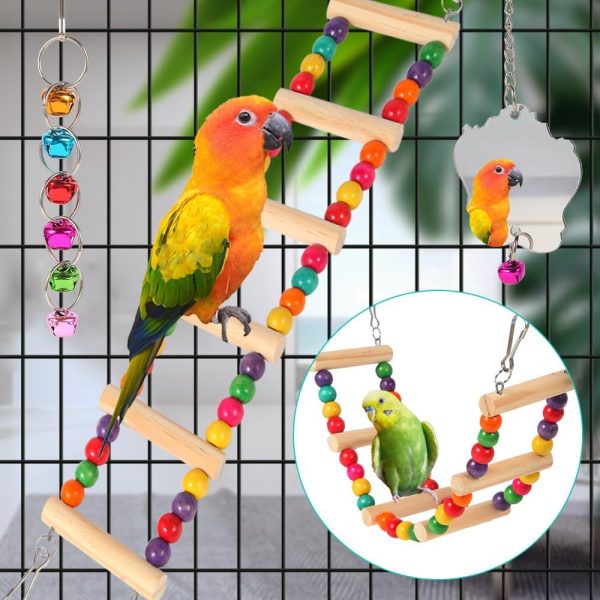 Bird Toys for Parakeets 9Pcs,Bird Wooden Ladder Bridge Parrots Toys Budgie Toys Bird Cage Accessories,Swing Hammock for Conure,Cockatiel,Love Birds, Finches, Mynah,Budgerigar - Image 5