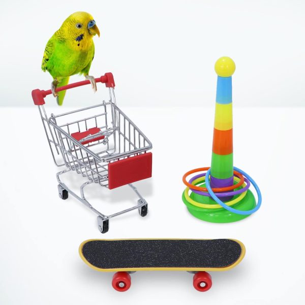 Wontee Bird Toys Mini Shopping Cart Skateboard Ring Toy for Playing and Training of Budgies Cockatiels Caique Quaker Parrot Conures (3 Pack) - Image 2