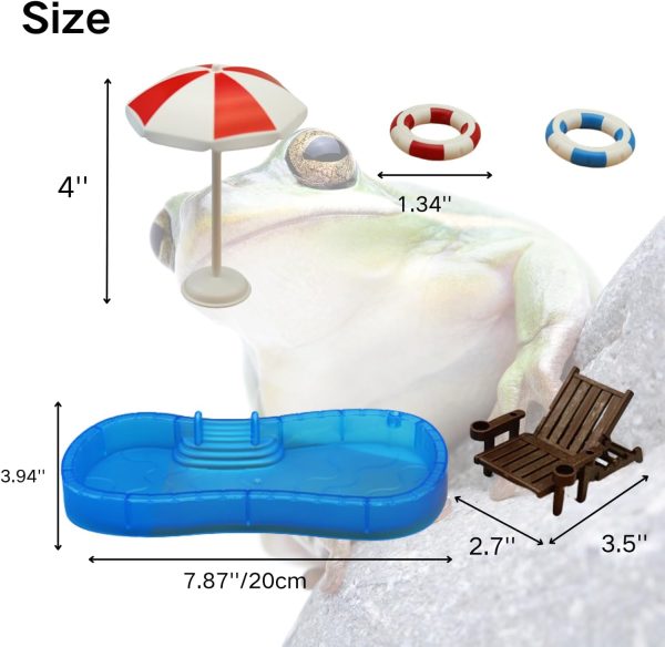 Tree Frog Tank Accessories - Novelty Pool Theme Set Turtle Habitat Decoration Reptile Water Food Bowl for Amphibian Aquatic Frog Toad Lizard Leopard Gecko Hermit Crabs Snake Spider Scorpion (Pool Set) - Image 2