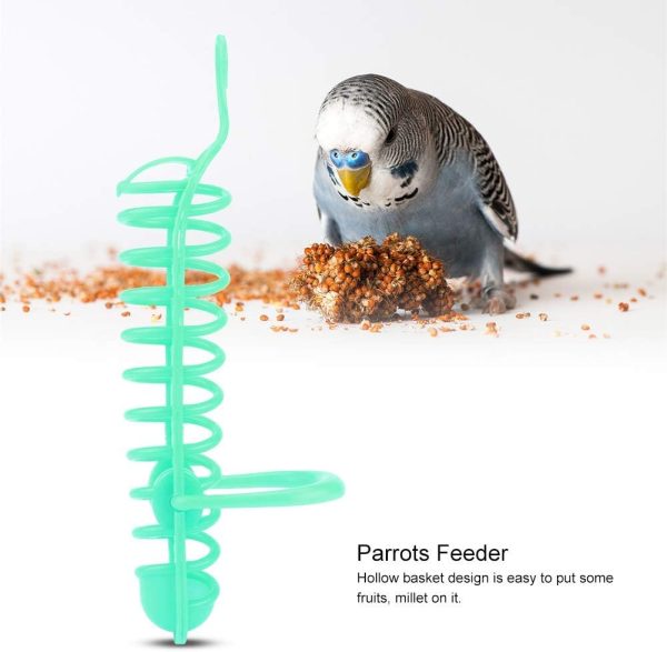 Fdit Parrots Feeder Basket Plastic Food Fruit Feeding Perch Stand Holder for Pet Bird Supplies Fruit Vegetable Millet Container(Green) - Image 4