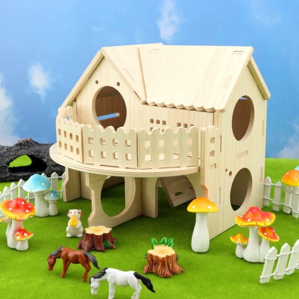 Hamster Forest Lookout Wood House Fun House Double-Decker Hut for Young Dwarf Gerbil Mouse Mice Rat Small Animals(Small Size Only for Small Hamster) - Image 4