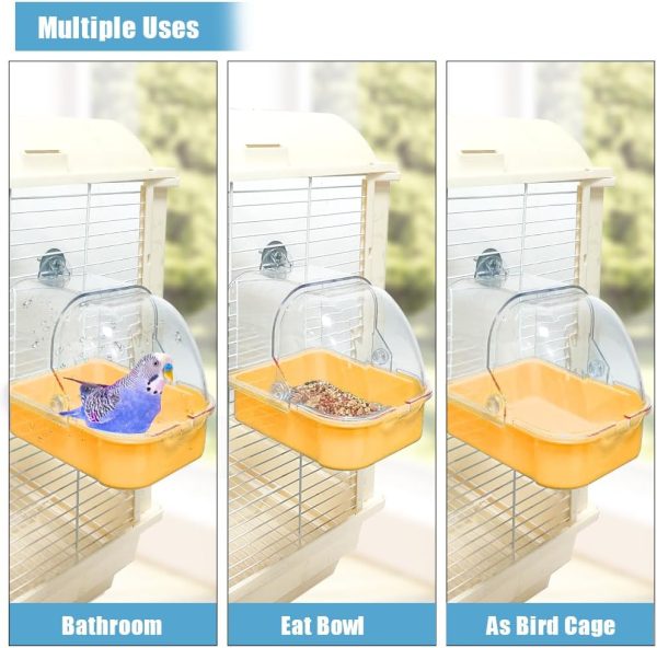 Bird Bath for Cage, Cleaning Pet Supplies Cockatiel Bird Bathtub with Hanging Hooks for Little Bird Parrots Spacious Parakeets Portable Shower for Most Birdcage (Beige) - Image 5