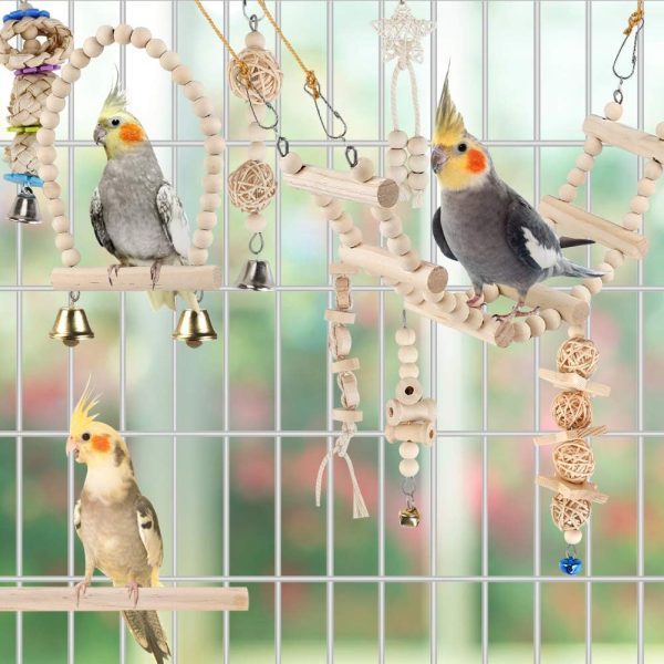 Bird Parrot Swing Toys, Chewing Standing Hanging Perch Hammock Climbing Ladder Bird Cage Toys for Budgerigar, Parakeet, Conure, Cockatiel, Mynah, Love Birds, Finches and Other Small to Medium Birds - Image 2